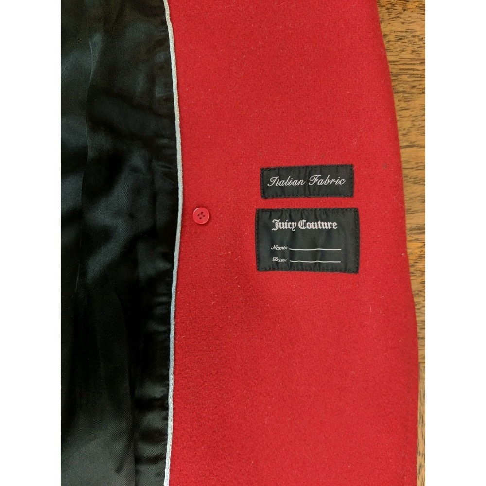 Juicy Couture Coat Size Small Red Italian Wool Jacket Ruffle Trim Pea Coat - Picture 8 of 15